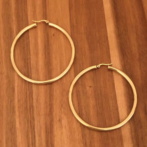 Oversized Gold Tone Brass Hoops | 2.5” Diameter - Picture 1 of 2